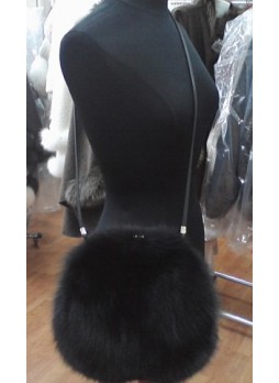 Fox Fur Black Purse Shoulder Bag Cross-Body Hand Muff Warmer Women's
